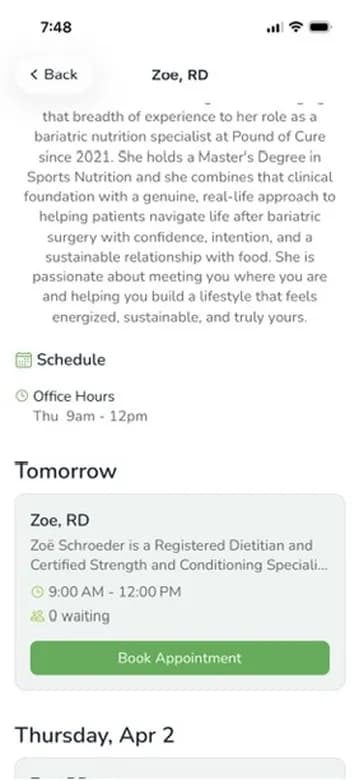 Loli dietitian scheduling - book appointments with Registered Dietitians